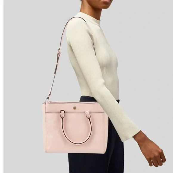 NWOT Tory Burch Saffiano Leather Pink Robinson double zip tote bag - Picture 4 of 16